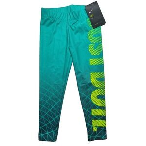 NIKE Dry Girls Size 4 Hyper Jade JUST DO IT Dri-fit Athletic Leggings NEW